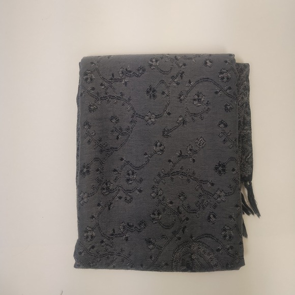 Charter Club Accessories - Charter Club Scarf Women's Gray Wool Paisley Floral Embroidery